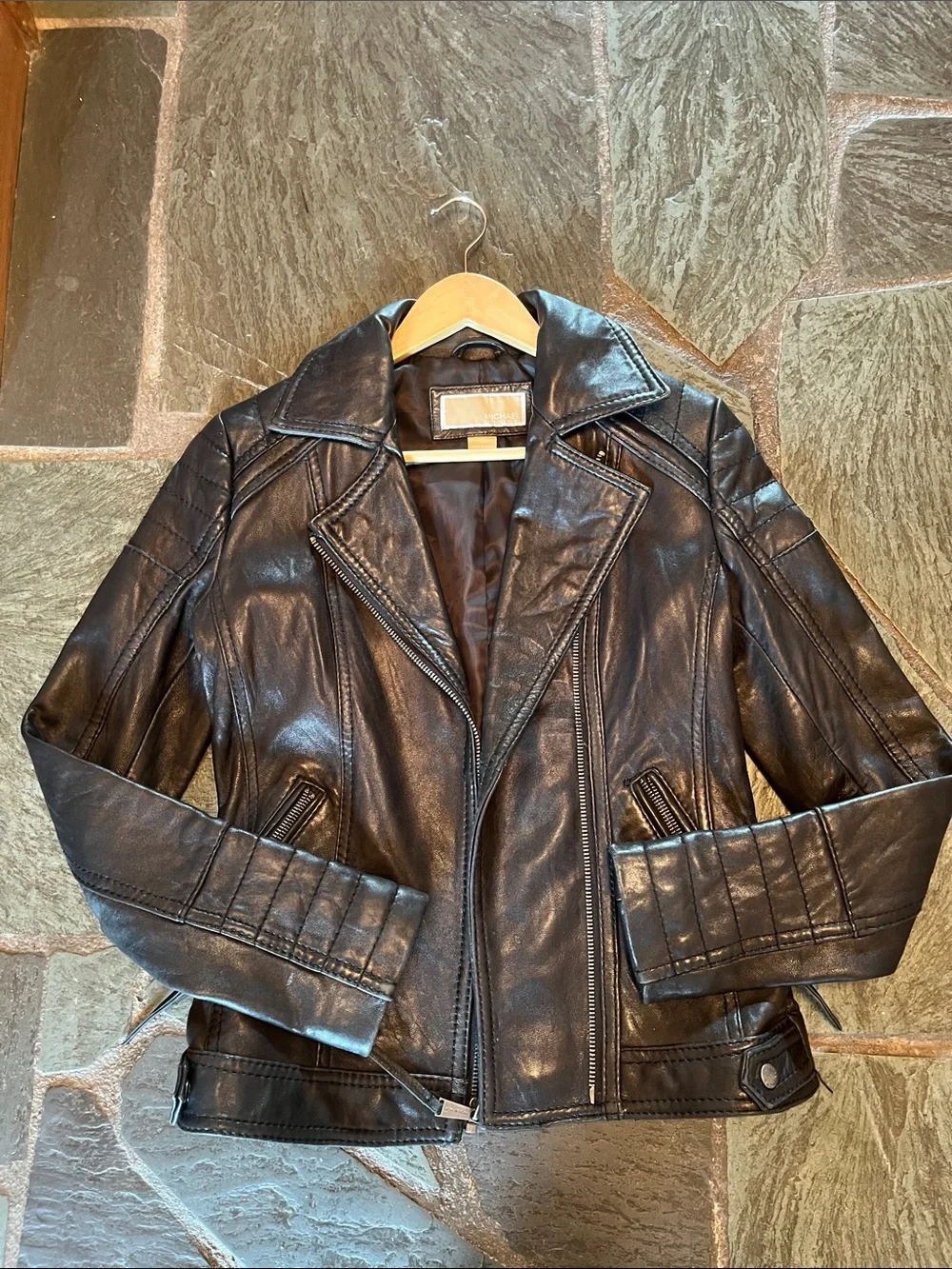 Michael Kors Black Leather Zip Moto Jacket